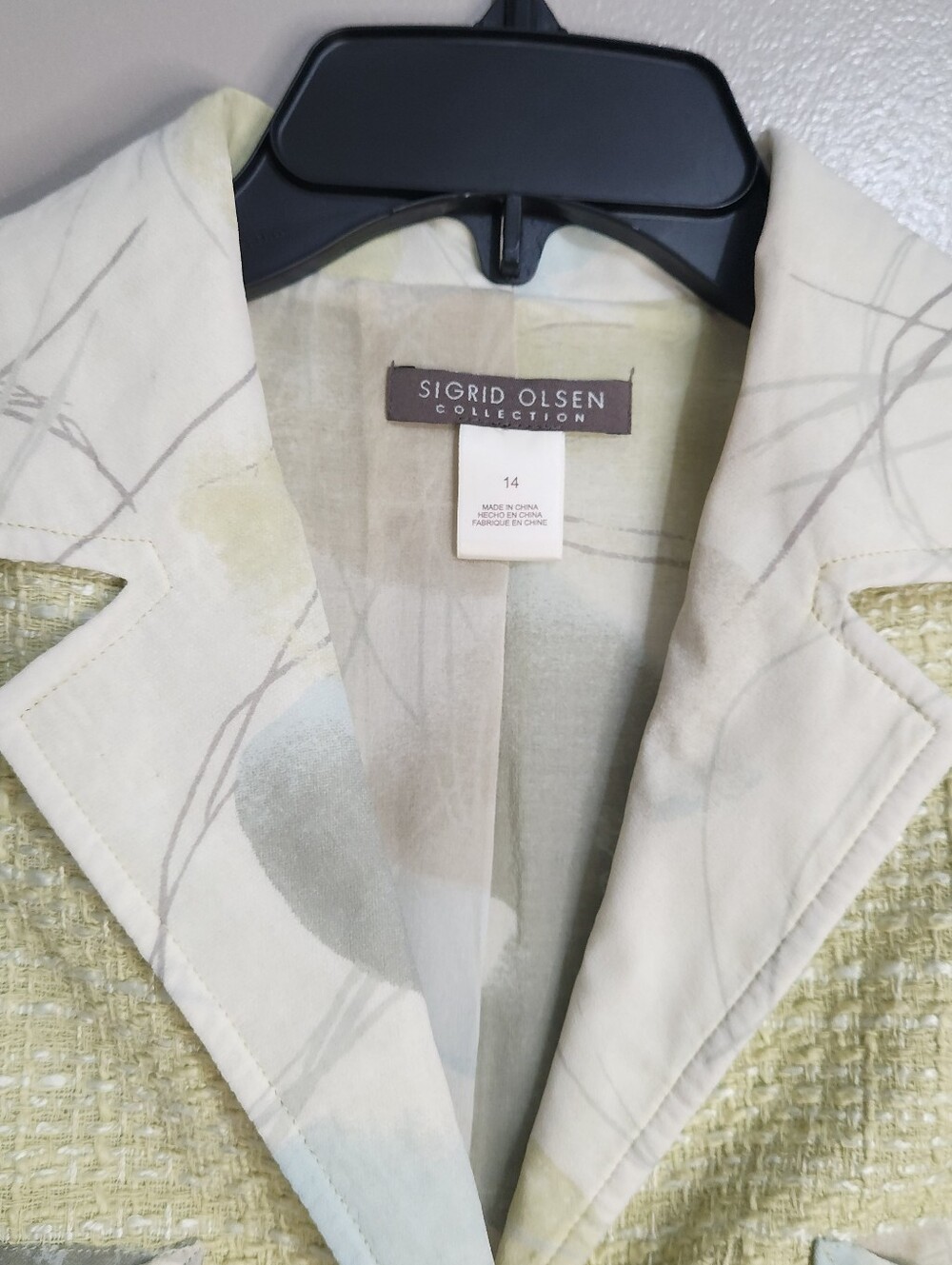 Sigrid Olsen Women's Light Yellow Tweed Coat with Silk Floral Lining Size 14 - Picture 5 of 11